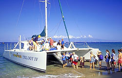 Catamaran loading passengers at Kaanapali Beach