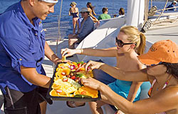 Fresh fruit being served about sail boat
