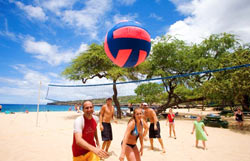 Volleyball bouncing away from players